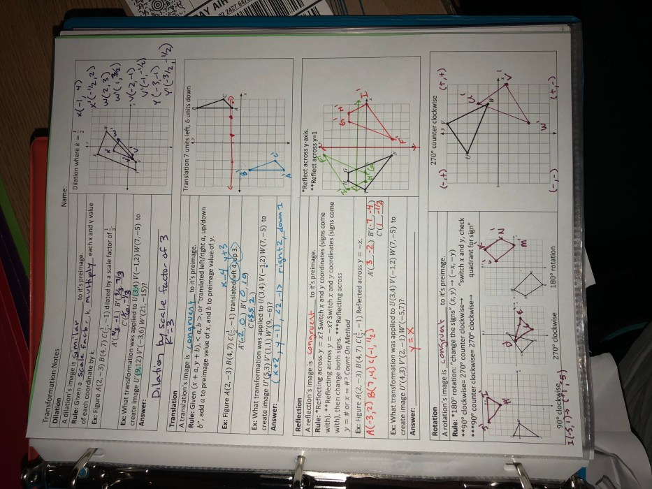 Unit 9 test transformations answer key