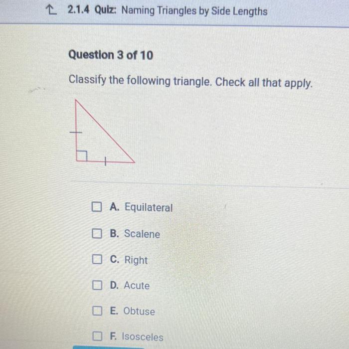 Classify the following triangle check all that apply apex