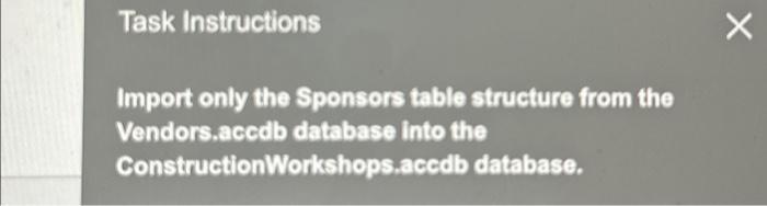 Import only the sponsors table structure from the vendors.accdb