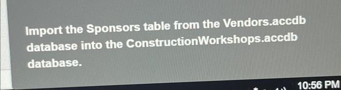 Import only the sponsors table structure from the vendors.accdb