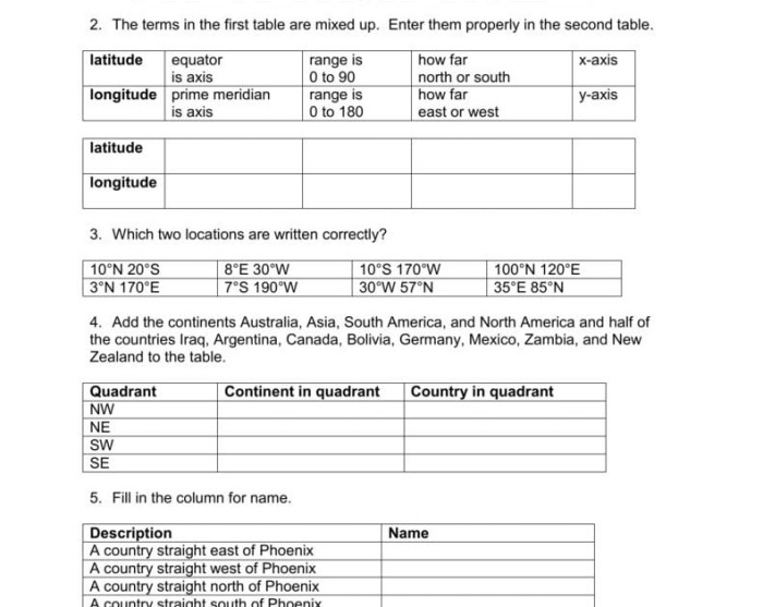 Latitude and longitude on the esrt answer key